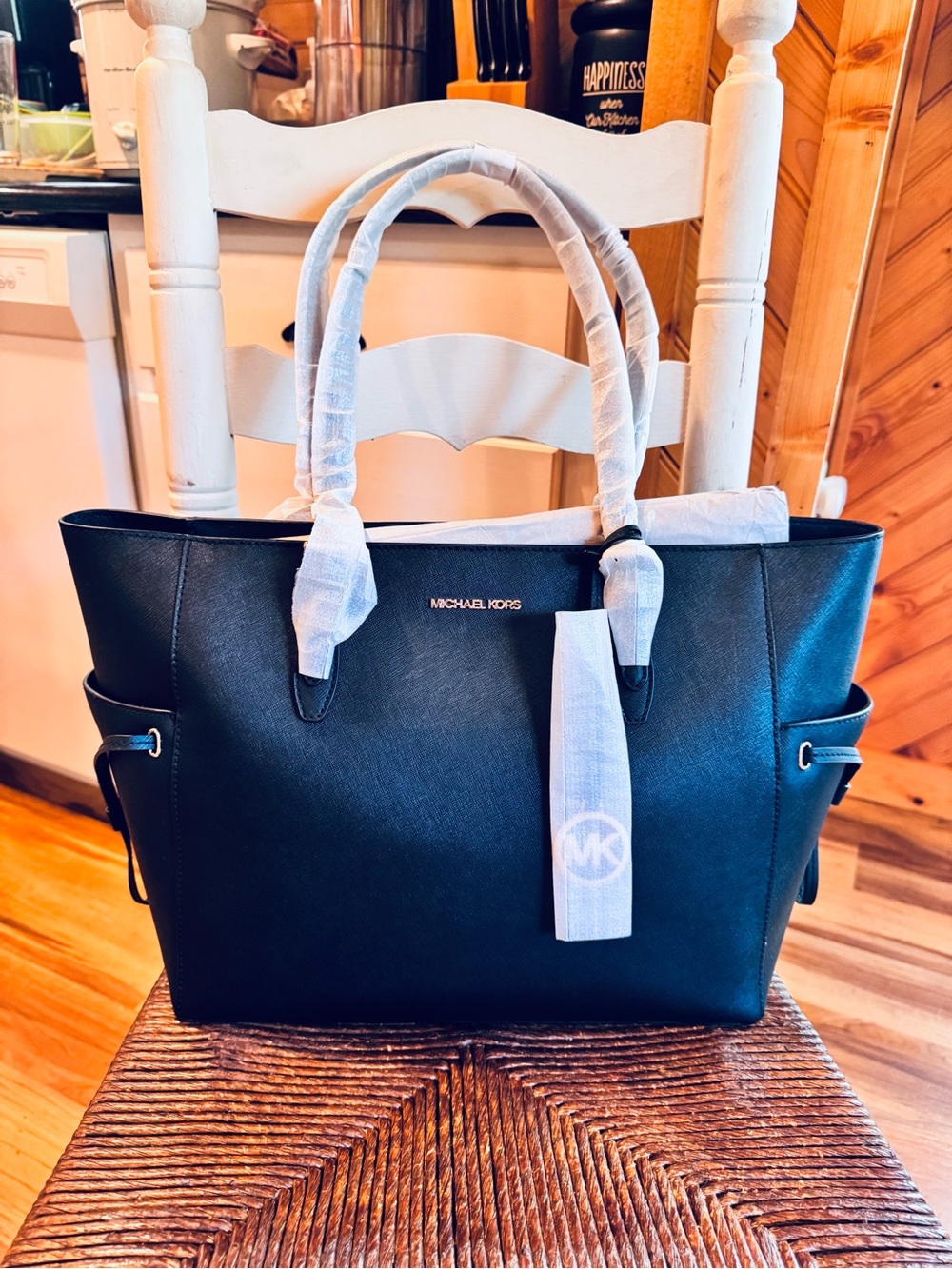 Michael Kors Black Saffiano Leather Tote with Dual Top Handles